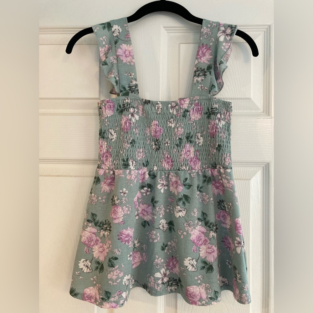 Jolie & Joy Floral Turquoise Blouse Size:S
